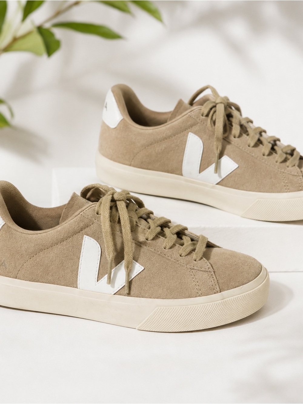 Veja Taupe Suede Low-Top Sneakers with White V